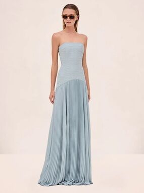 Alexis Sunniva Strapless Pleated Maxi Gown in Light Blue